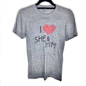 American Apparel I Love She & Him Band Merch Heathered Gray Shirt Size XS